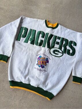 Vintage 90s NFL Green Bay Packers football crewneck sweatshirt fleece Super Bowl